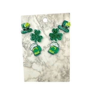Festive Green Shamrock Earrings Set of 3